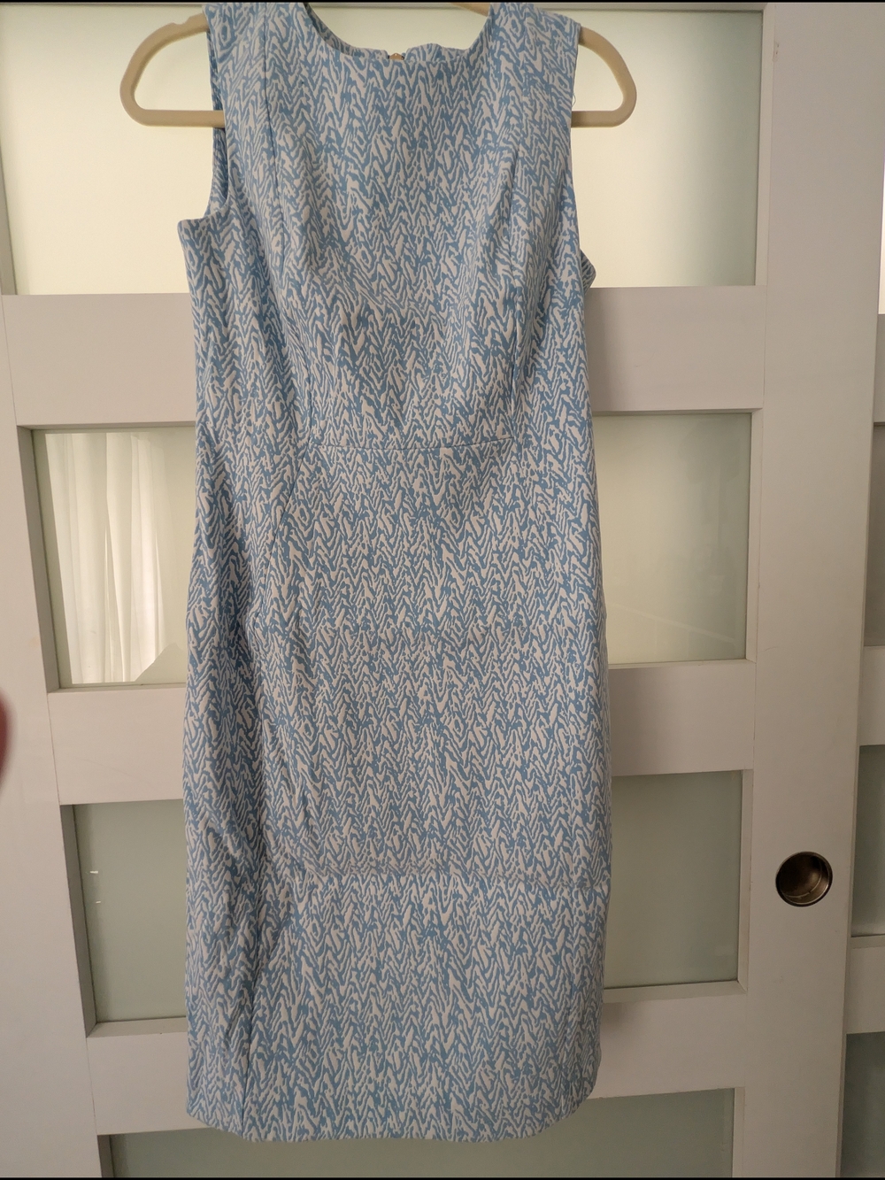 Calvin Klein Light Blue & White Patterned Midi Sheath Dress